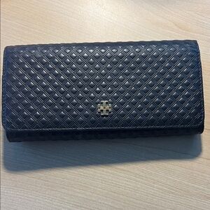 Tory Burch Black Quilted wallet with Gold Accent